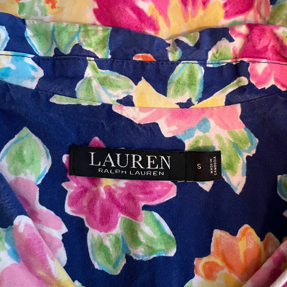 Lauren Ralph Lauren Women S Pink Blue Floral Pajama Set Cotton Button Front - Picture 7 of 13